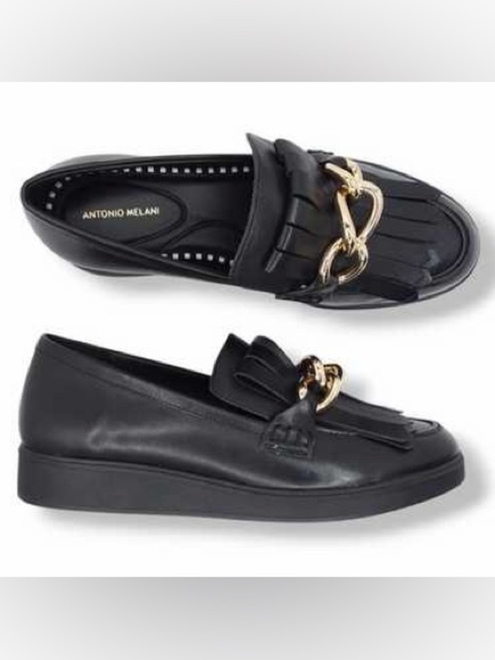 Antonio Melani Fringe Loafer black leather gold